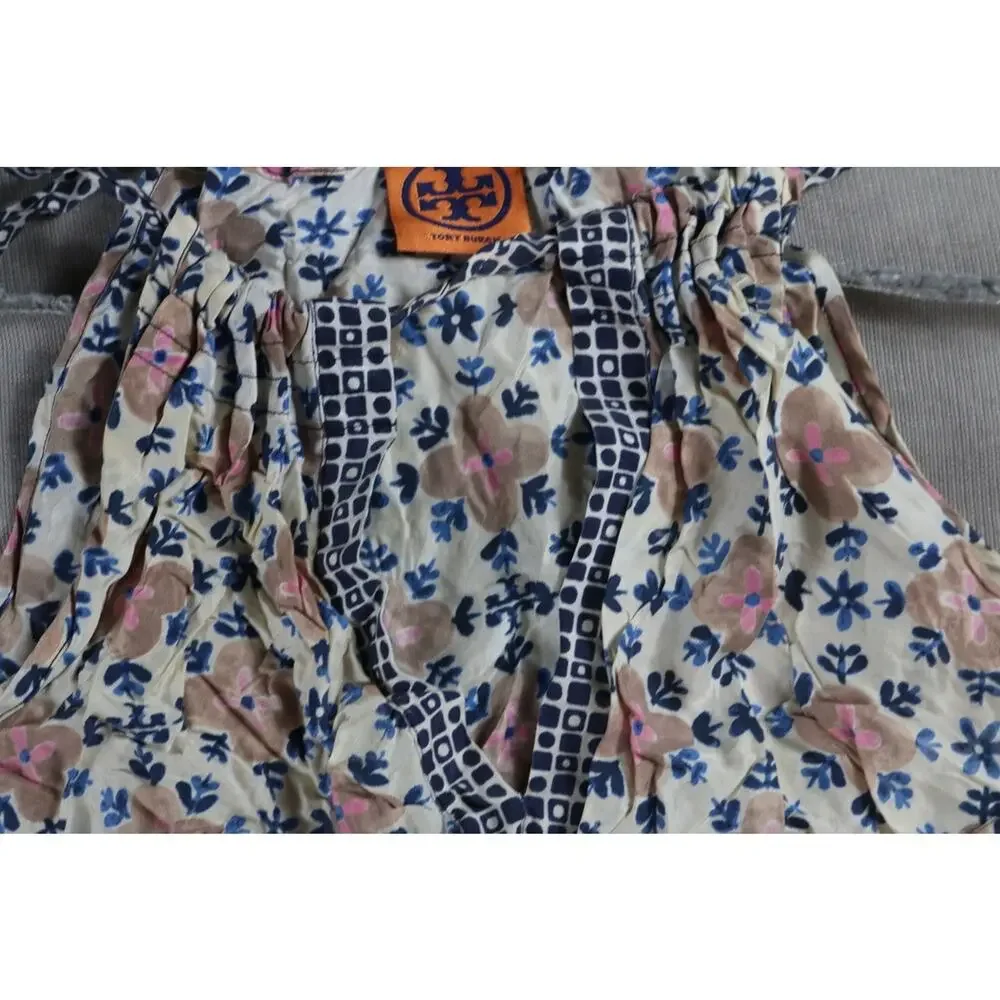 Tory Burch Dress S Silk Floral Sleeveless Mini Drawstring Spring 2013 Resort